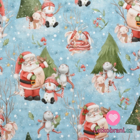 Teplákovina potisk Santa a sněhuláci
