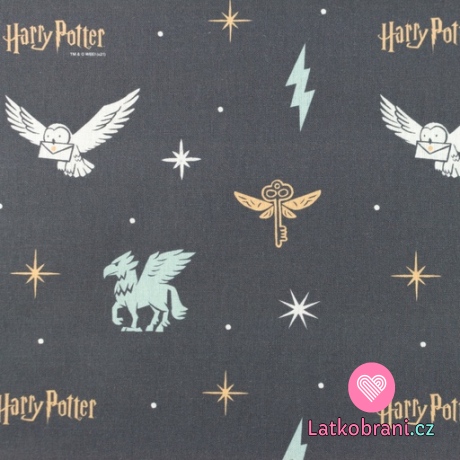 Popelín Harry Potter na antracitové 