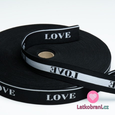 Pruženka bílý text "LOVE" na černé