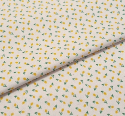 Bavlněné plátno žluté tulipánky na přírodní bílé