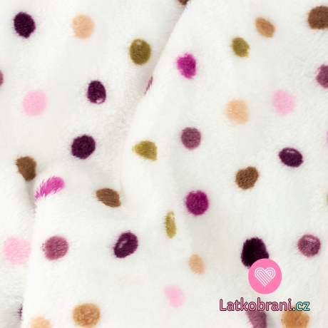 Wellness fleece nepravidelné puntíky do růžova na bílé