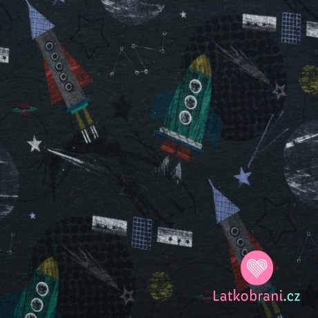 Teplákovina potisk rakety mezi planetami na černé