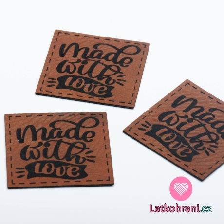 Štítek na oblečení "Made with love", koženkový