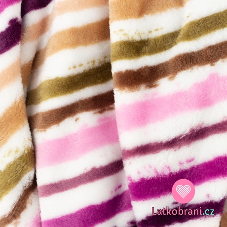 Wellness fleece malované proužky do růžova na bílé