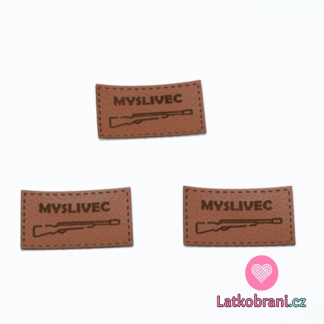 Štítek na oblečení "myslivec", koženkový, imitace kůže
