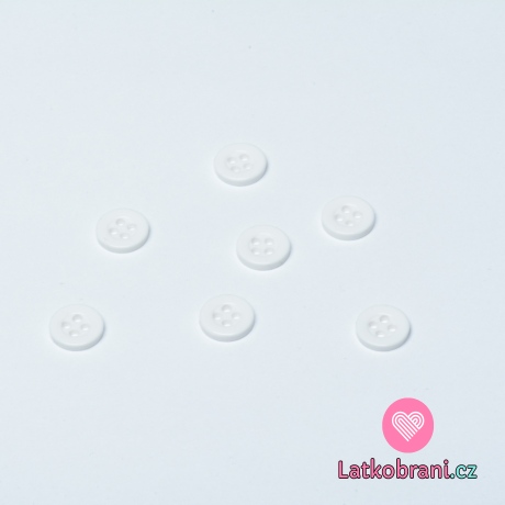 Knoflík hladký, lesklý, čtyřdírkový, bílý 12mm 