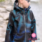 Softshell potisk fialový design na černé 