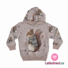 Teplákovina potisk lesní zvířátka v kabátku na růžové 
