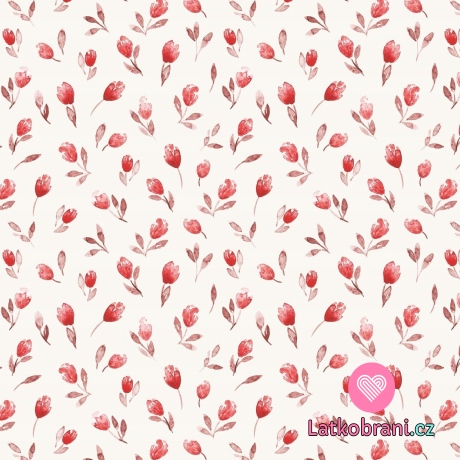 Úplet potisk malované tulipány na bílé