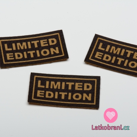 Štítek na oblečení "LIMITED EDITION", koženkový, imitace tmavé kůže