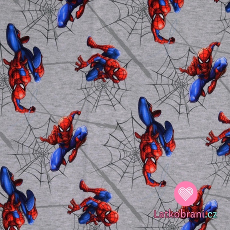 Teplákovina potisk Spider man na šedém melé