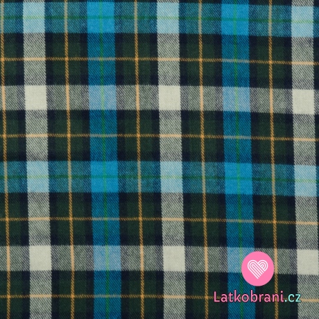 Bavlněný flanel modro-zelená kostka