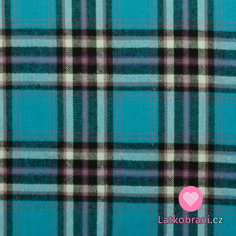Bavlněný flanel modrá kostka s růžovým lemováním