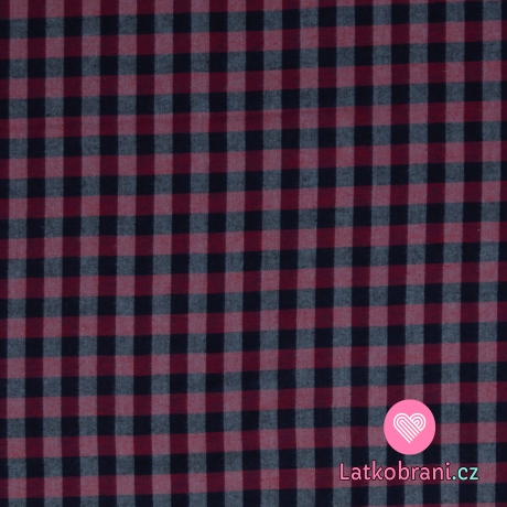 Bavlněný flanel drobné modročervené kostky 