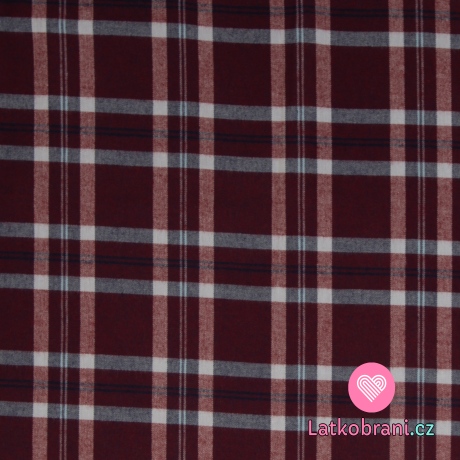 Bavlněný flanel bordó kostka na bílé 