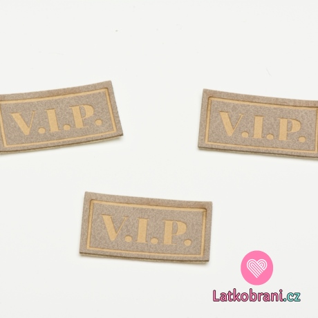 Štítek na oblečení "VIP", koženkový, kožená patina
