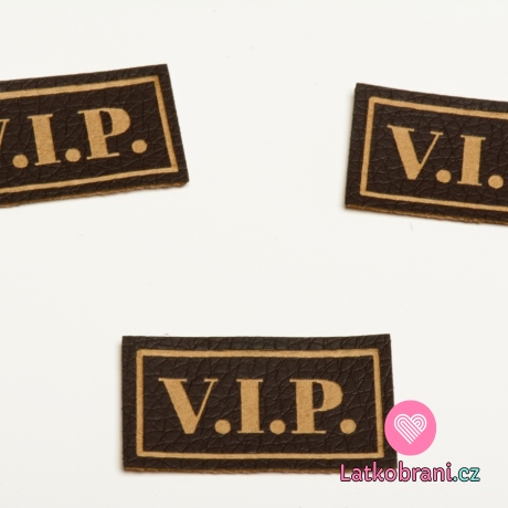 Štítek na oblečení "VIP", koženkový, imitace tmavé kůže