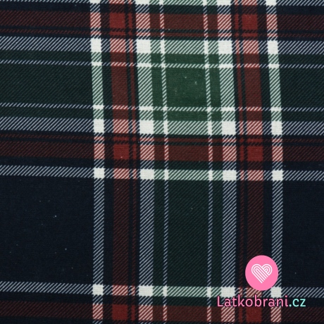 Bavlněný flanel modrozelená kostka s bíločerveným lemováním