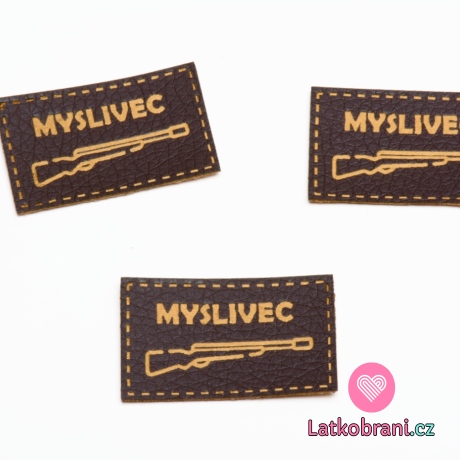 Štítek na oblečení "myslivec", koženkový, imitace tmavé kůže