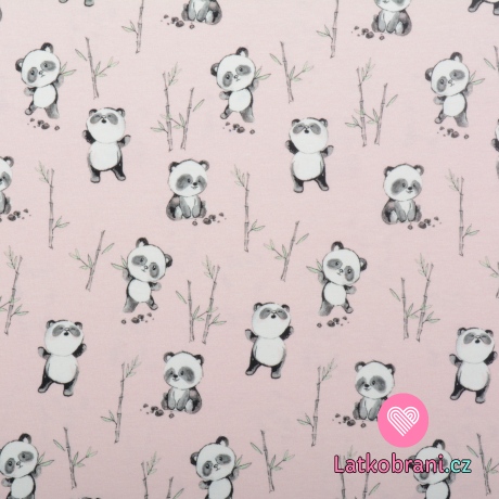 Úplet potisk veselá panda na jemné růžové