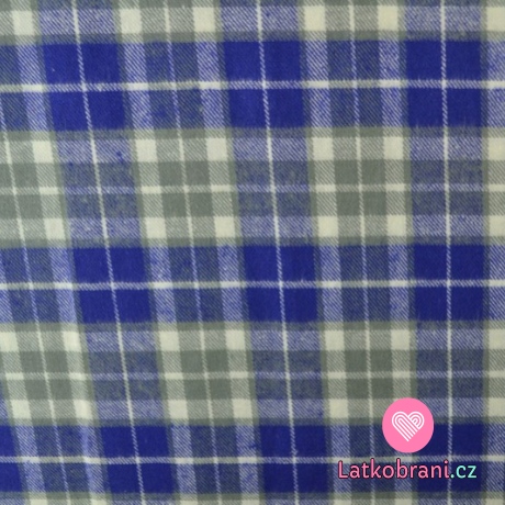 Bavlněný flanel modrošedá kostka světlejší