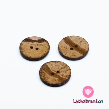 Knoflík z kokosu, kulatý, hnědý 23 mm