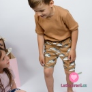 Žebrovaný úplet potisk velryby na karamelové, BIO