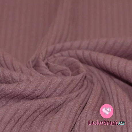 Žebrovaný jednobarevný úplet se širokými pruhy mauve